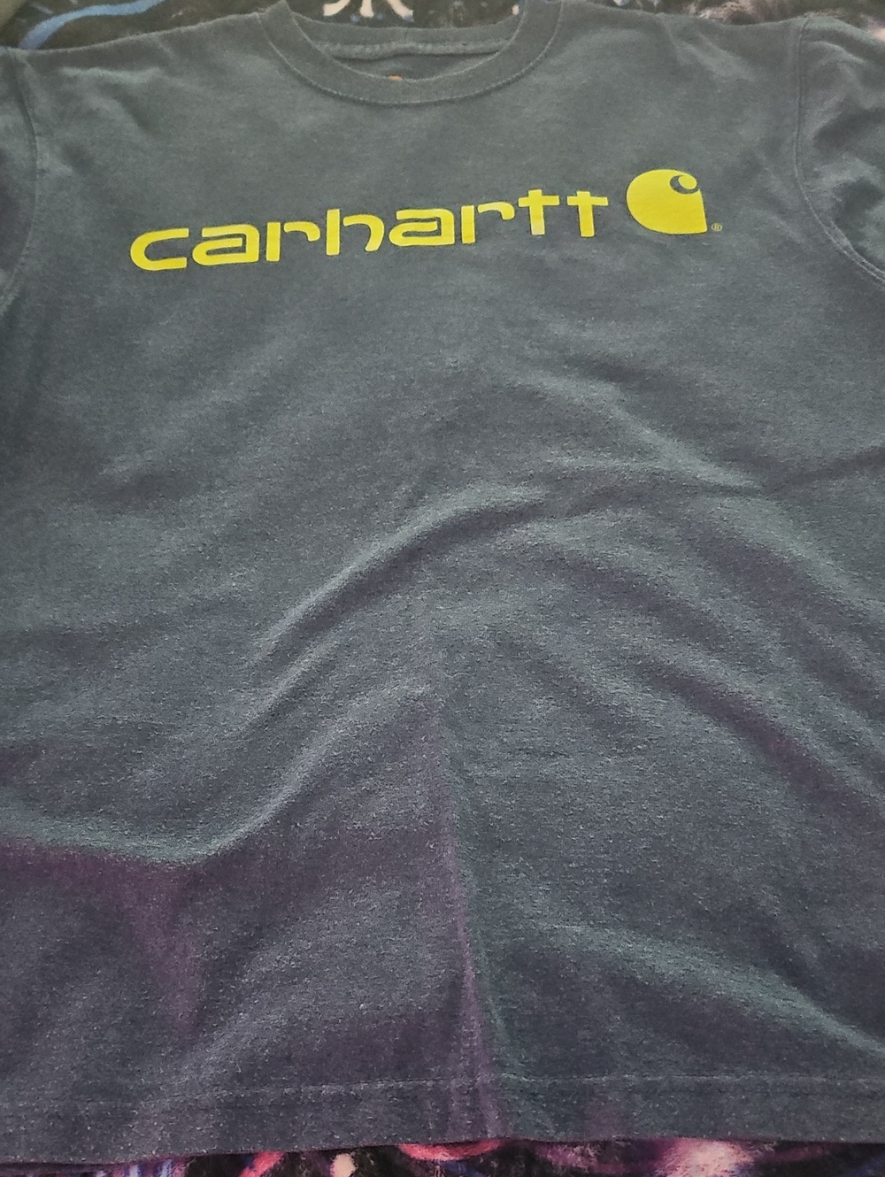 Carhartt Navy Short-Sleeve Tee with Yellow Logo